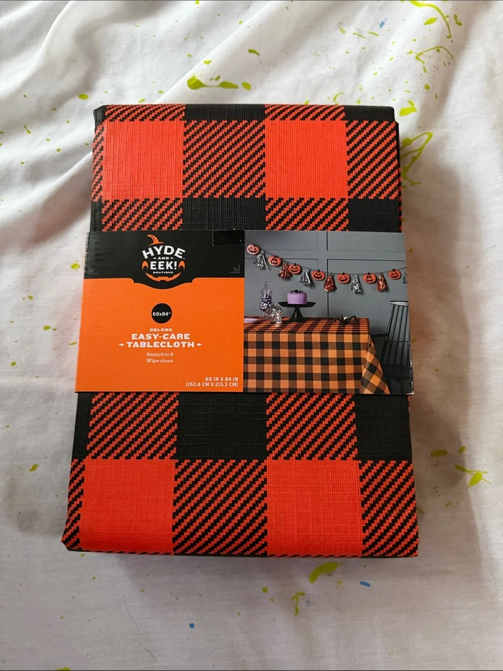 60” x 84” Hyde & EEK Orange and Black Buffalo Check Easy-Care Tablecloth